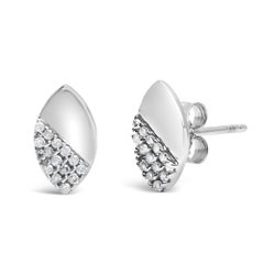 925 Sterling Silver 1/6 Cttw Diamond and Mirror Polish Pear Shape Stud Earrings