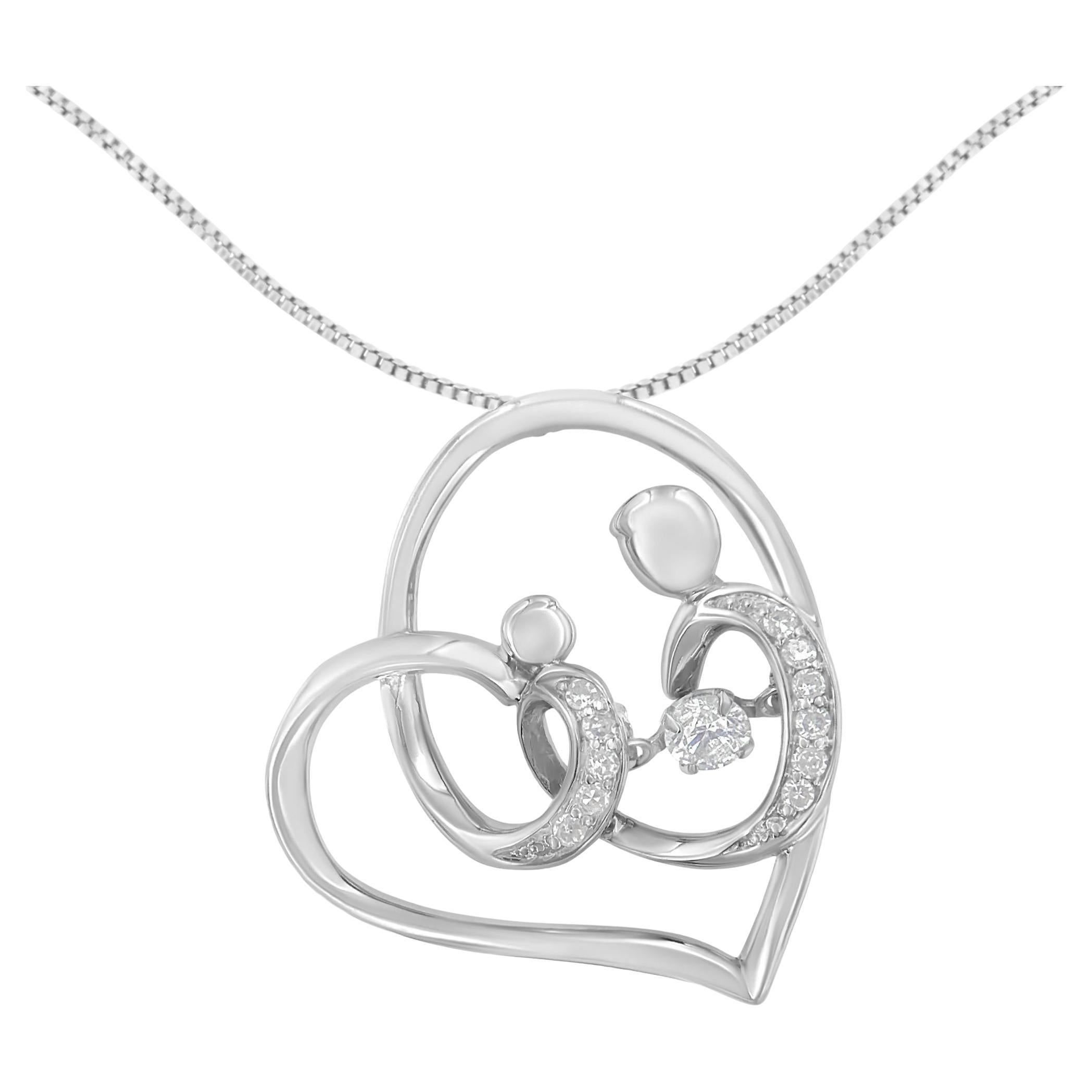 .925 Sterling Silver 1/6 cttw Diamond Heart Pendant Necklace