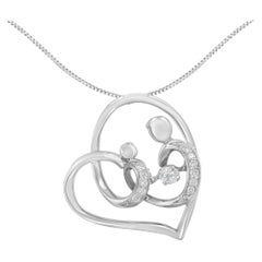 .925 Sterling Silver 1/6 cttw Diamond Heart Pendant Necklace