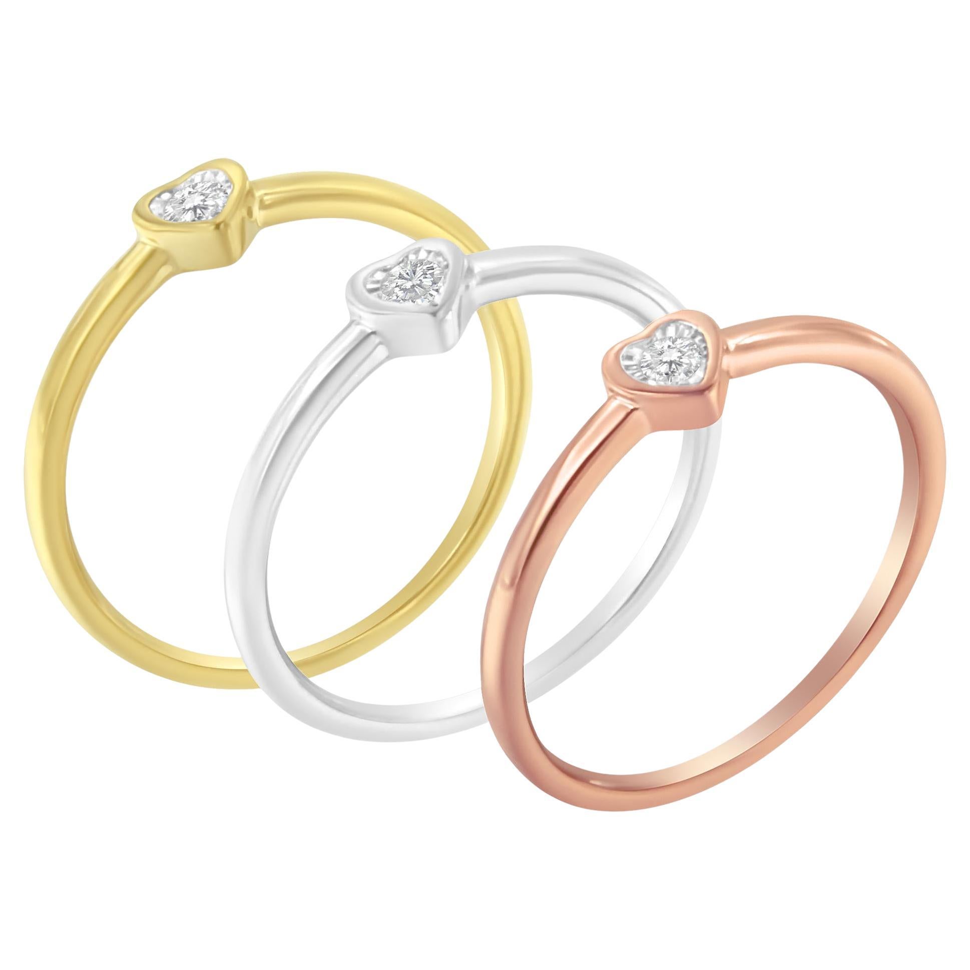 .925 Sterling Silver 1/6 Cttw Diamond Heart Shaped Stackable Promise Ring Set