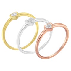 .925 Sterling Silver 1/6 Cttw Diamond Heart Shaped Stackable Promise Ring Set