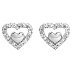 Clous d'oreilles ouverts double cœur en argent sterling 925 avec diamants de 1/6 carat