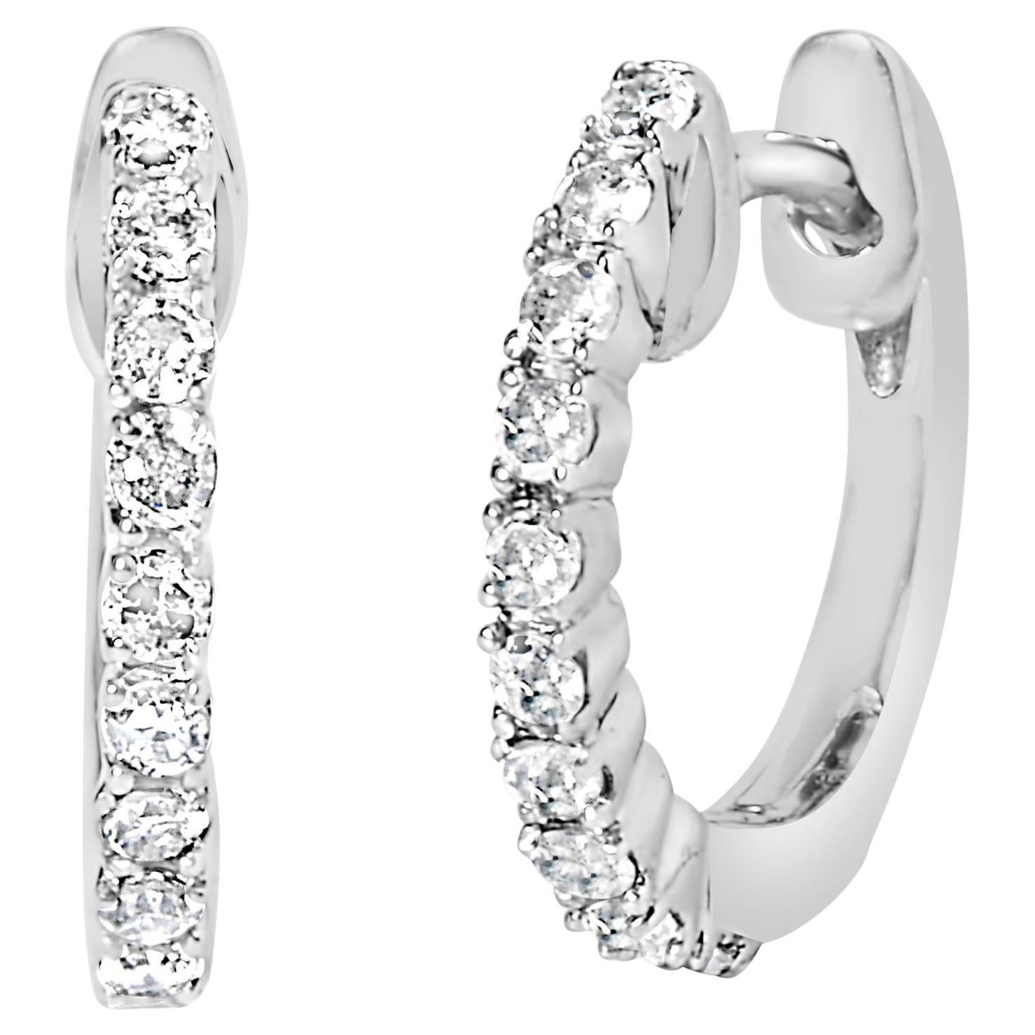 .925 Sterling Silver 1/6 Cttw Diamond Petite Hoop Earrings