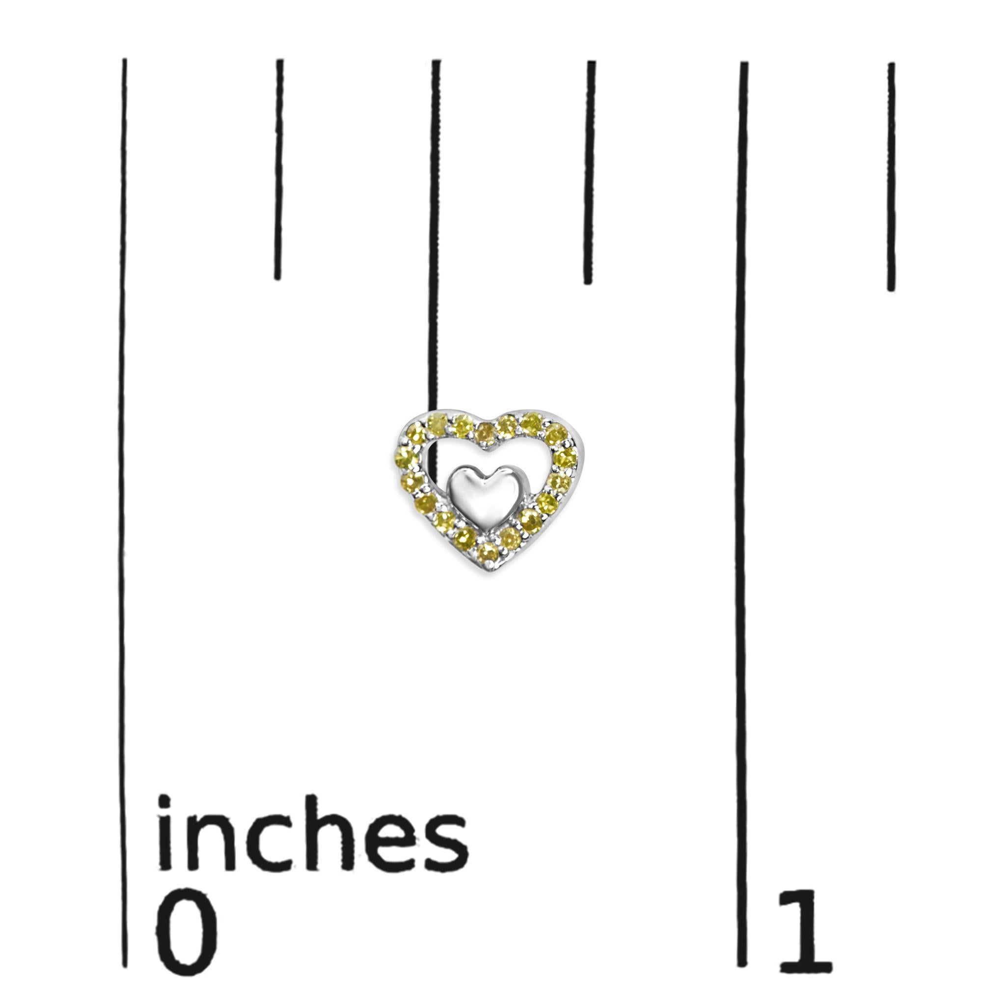 .925 A. Silver 1/6 Cttw Yellow Diamond Open Double Heart Stud Earrings (orecchini a cuore aperto) In condizioni Nuovo in vendita a New York, NY