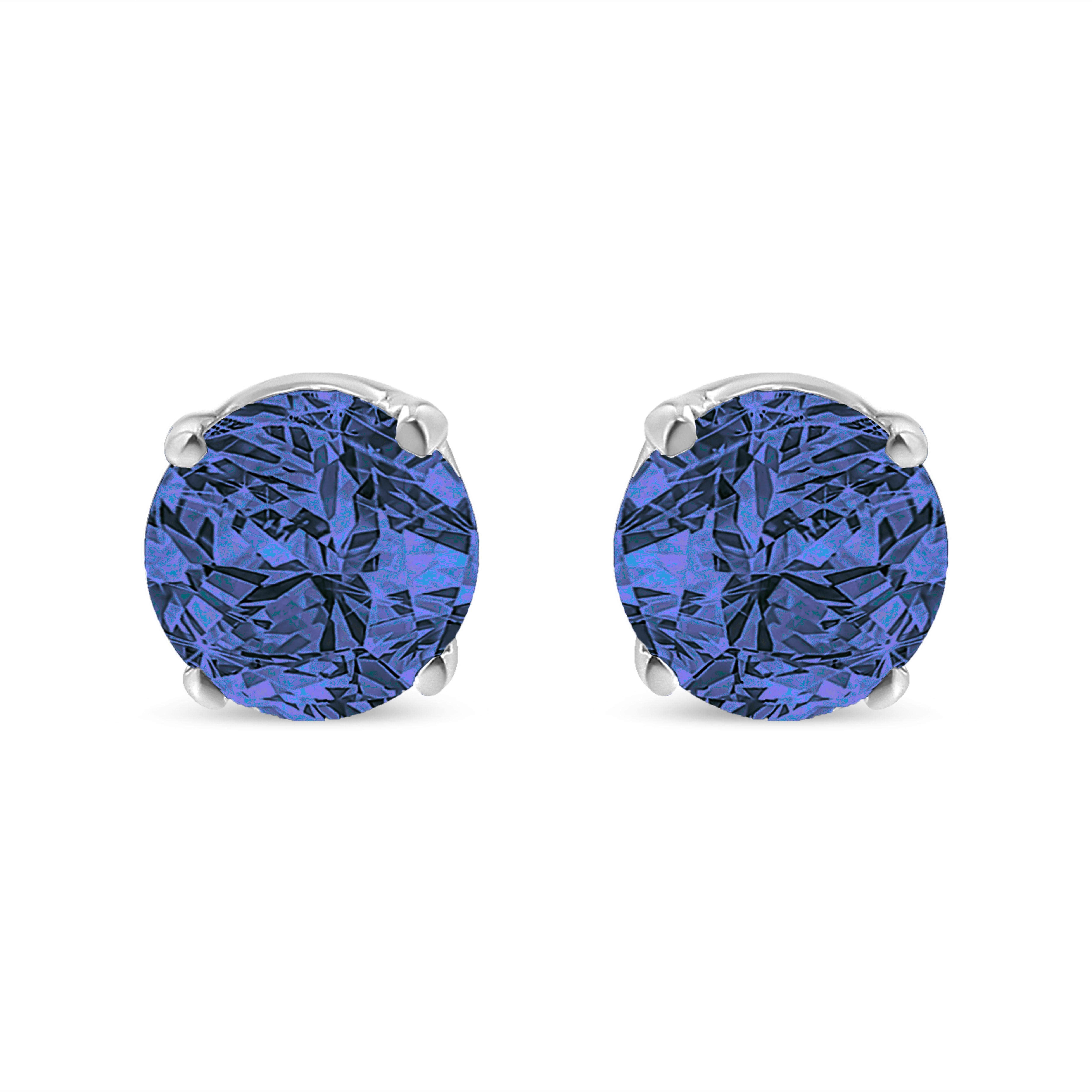 With a simple and classic design, these solitaire stud earrings feature 1/7ct TDW of diamonds. Blue, color treated, round cut diamonds in a prong setting sparkle in this design. Crafted in sterling silver, these stud earrings are perfect to wear