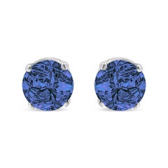 .925 Sterling Silver 1/7 Carat Treated Blue Round-Cut Diamond Stud Earrings