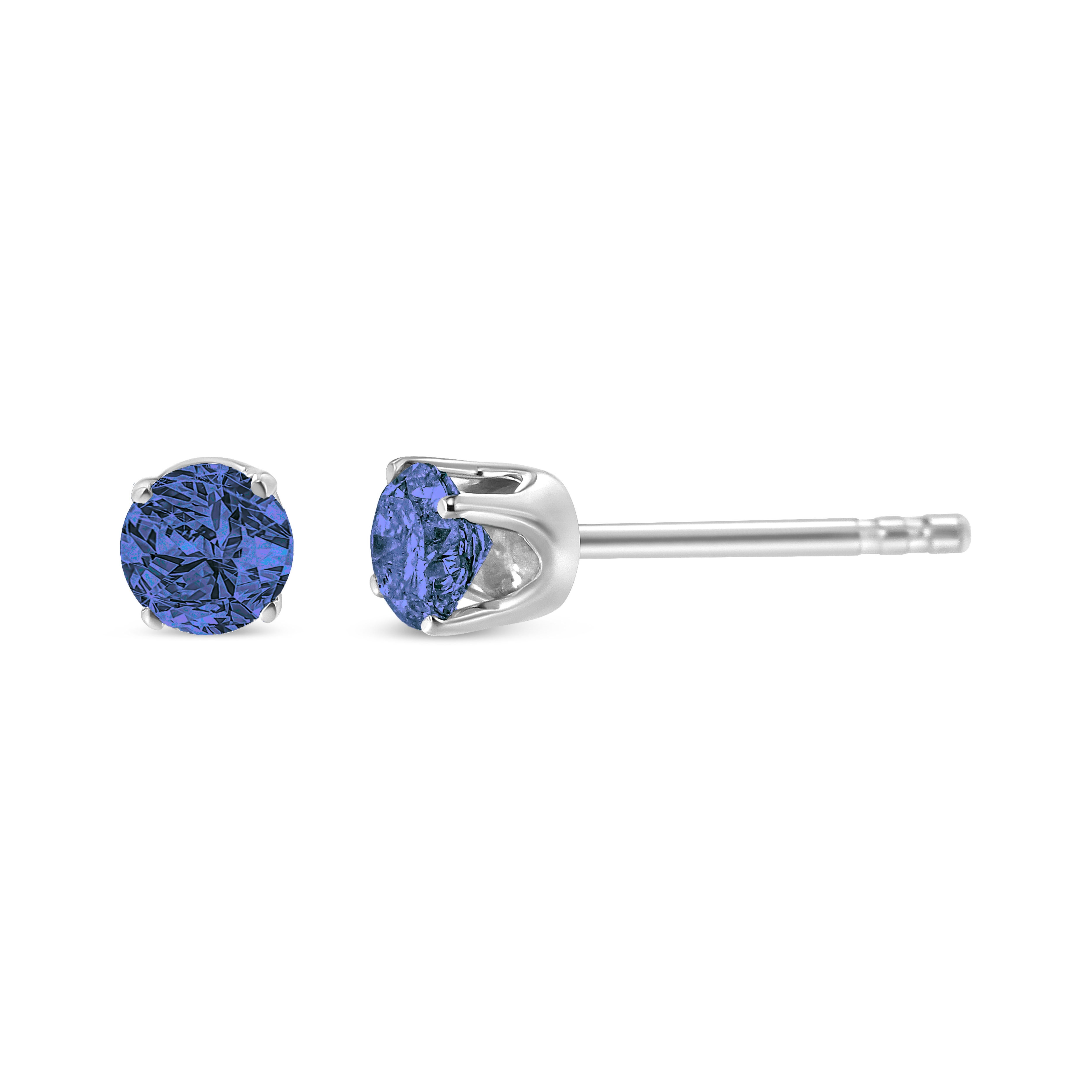 Contemporary .925 Sterling Silver 1/7 Carat Treated Blue Round-Cut Diamond Stud Earrings For Sale