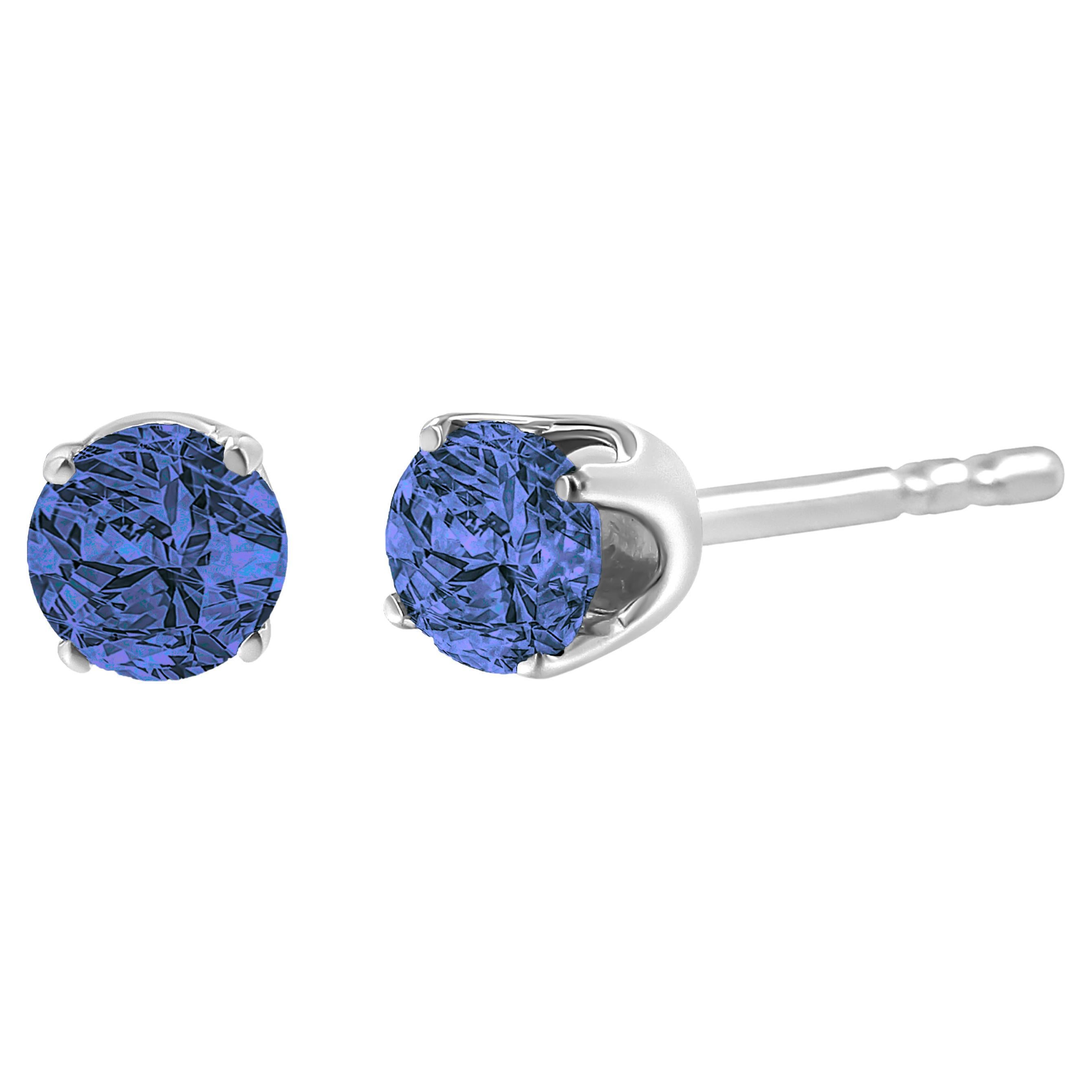 .925 Sterling Silver 1/7 Carat Treated Blue Round-Cut Diamond Stud Earrings For Sale