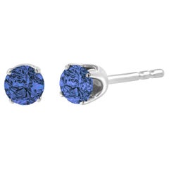 Clous d'oreilles en argent sterling .925 avec diamants bleus de taille ronde traités de 1/7 carat
