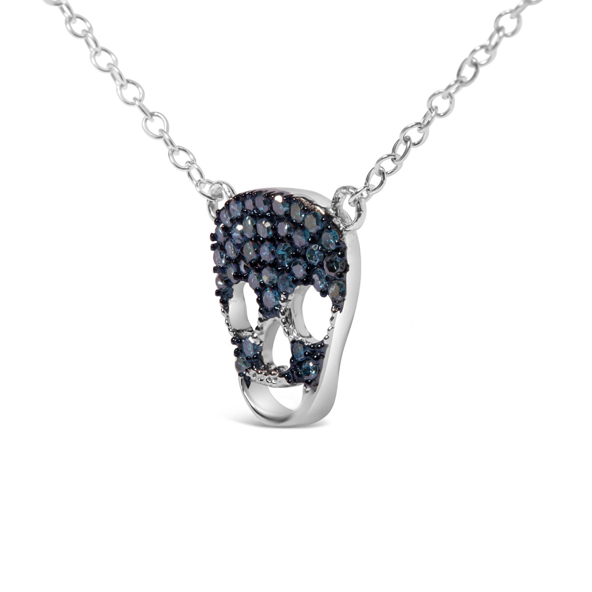 Moderno Collana con ciondolo a forma di teschio in argento 925 con diamante blu da 1/7 Cttw in vendita