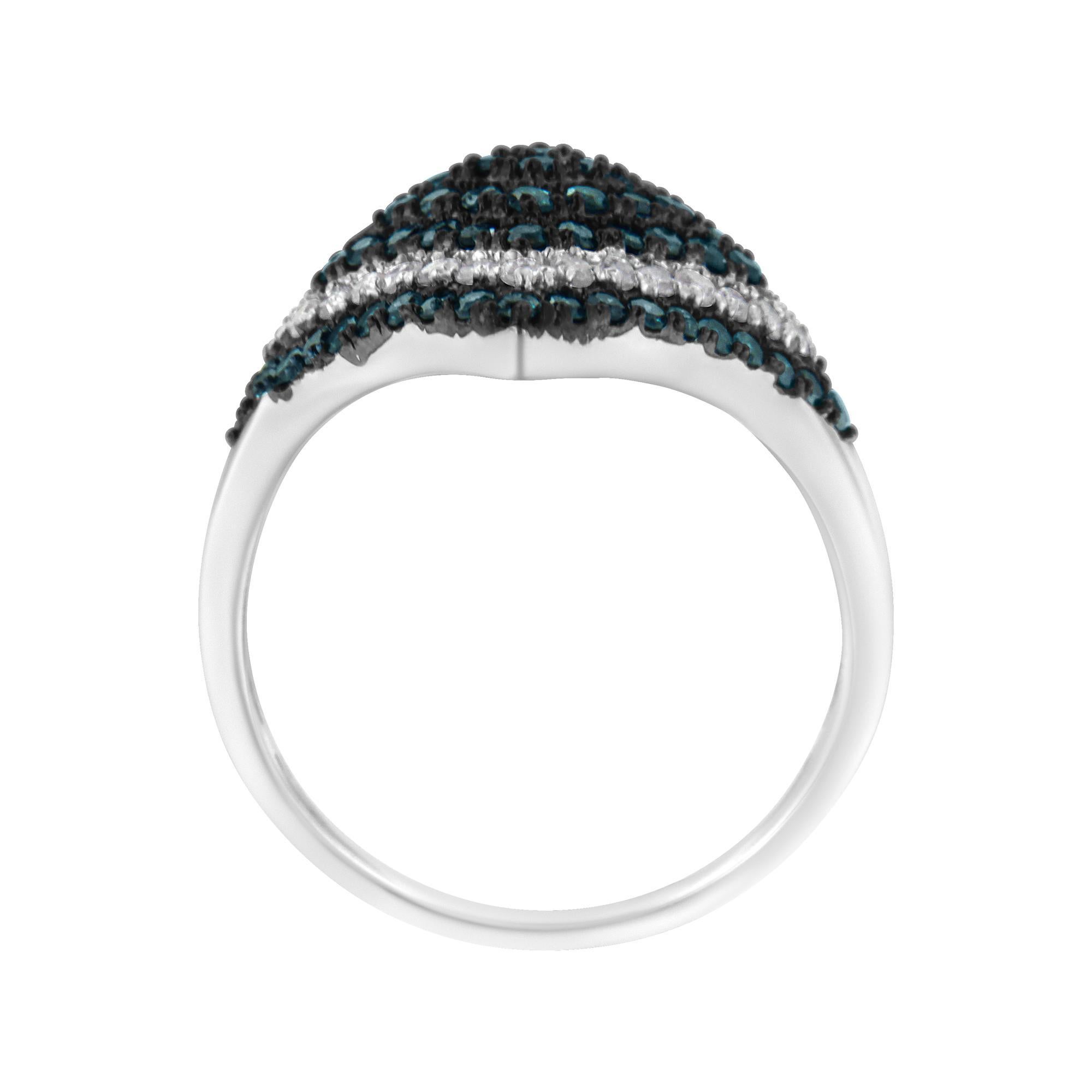 Taglio rotondo .925 Argento Sterling 1 cttw Diamante Bianco e Blu Trattato  Anello da cocktail in vendita