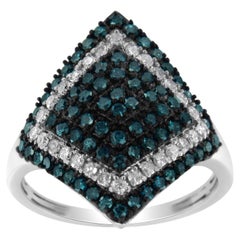 .925 Argento Sterling 1 cttw Diamante Bianco e Blu Trattato  Anello da cocktail