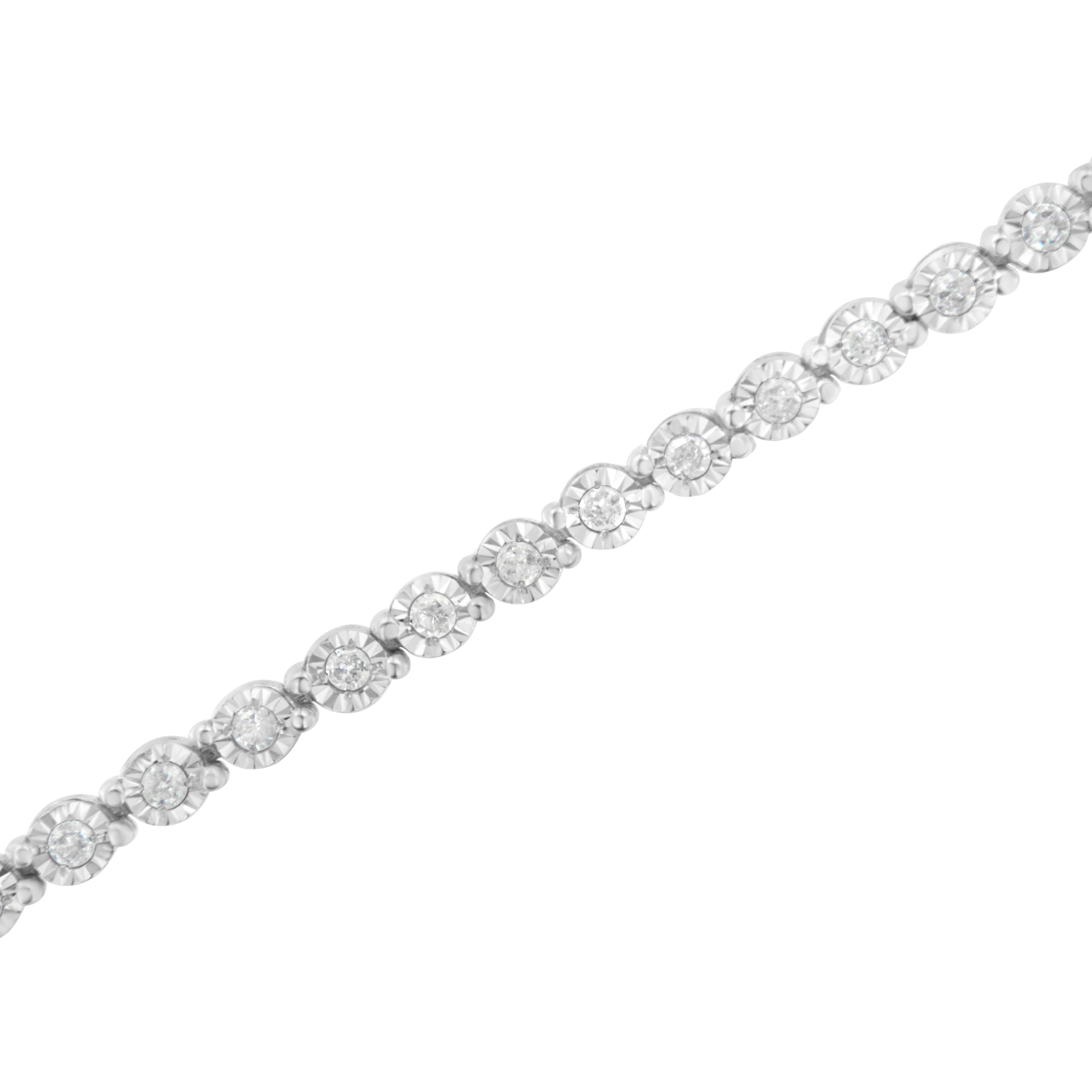 Round Cut .925 Sterling Silver 1.0 Carat Bezel-Set Round-Cut Diamond Link Bracelet For Sale