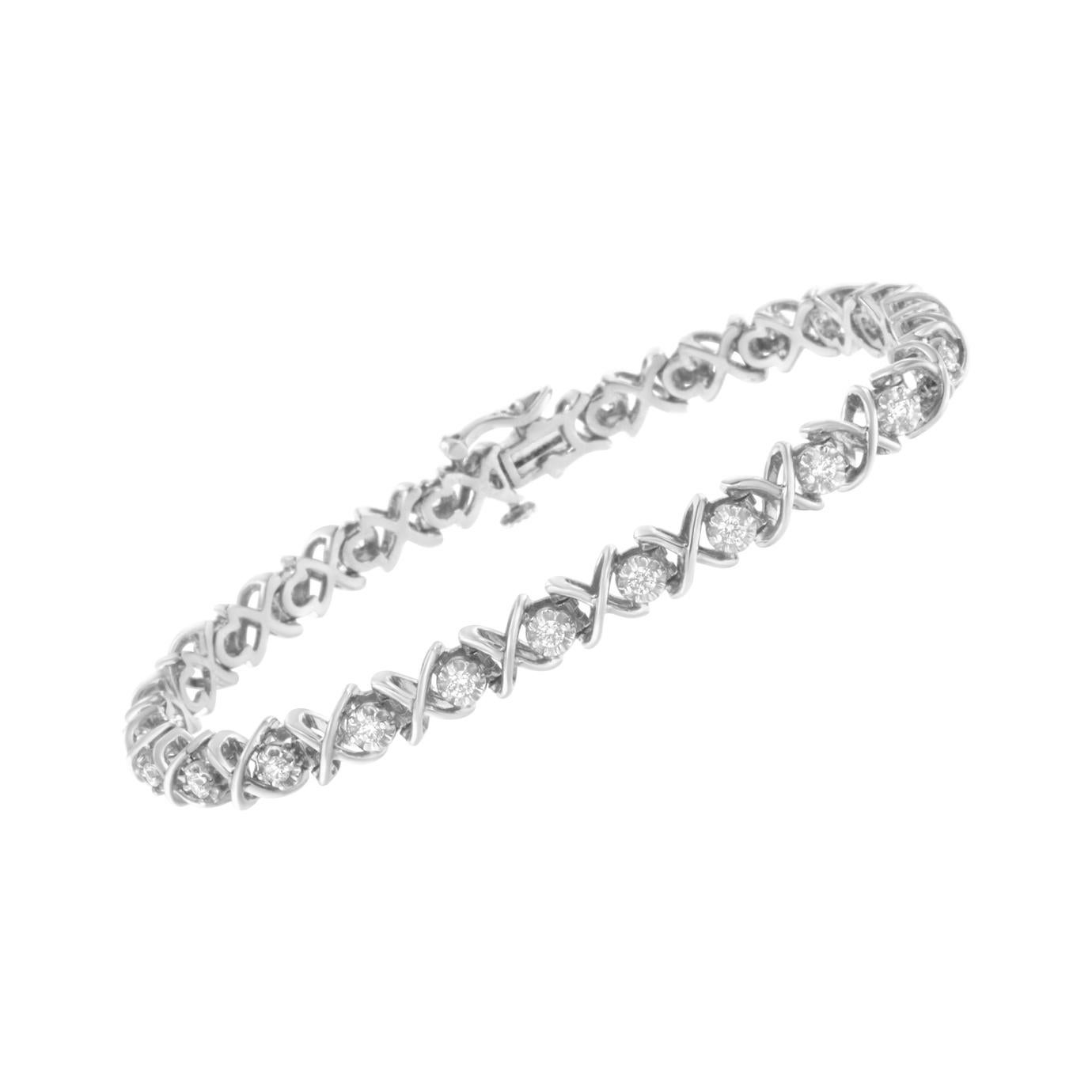 Contemporain Bracelet à maillons « X » en argent sterling avec diamants taille ronde brillants de 1,0 carat de .925 en vente