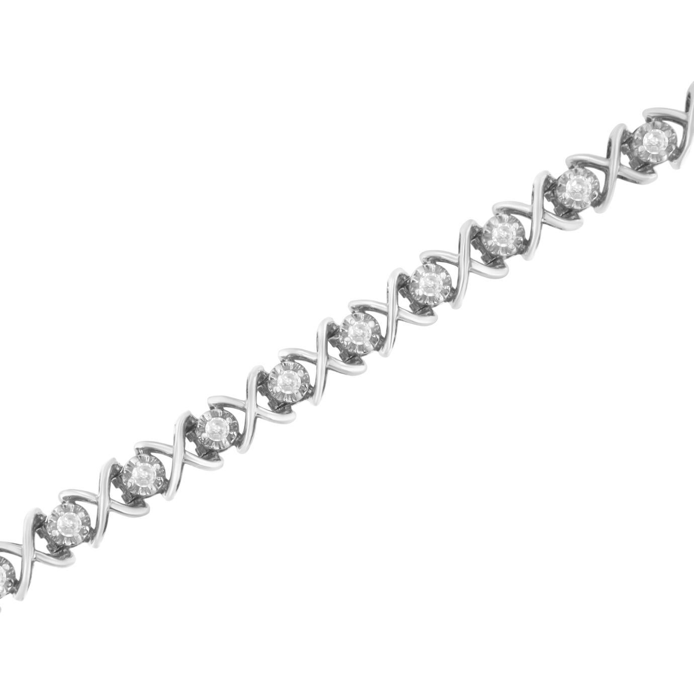 Bracelet à maillons « X » en argent sterling avec diamants taille ronde brillants de 1,0 carat de .925 Neuf - En vente à New York, NY