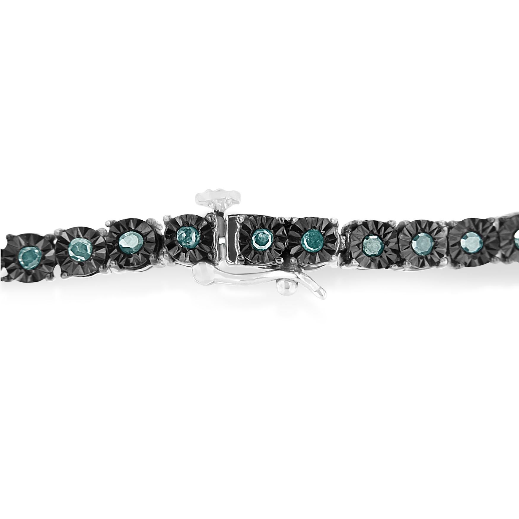 Bracelet tennis en argent sterling avec diamant bleu traité de 1,0 carat de couleur .925 Pour femmes en vente