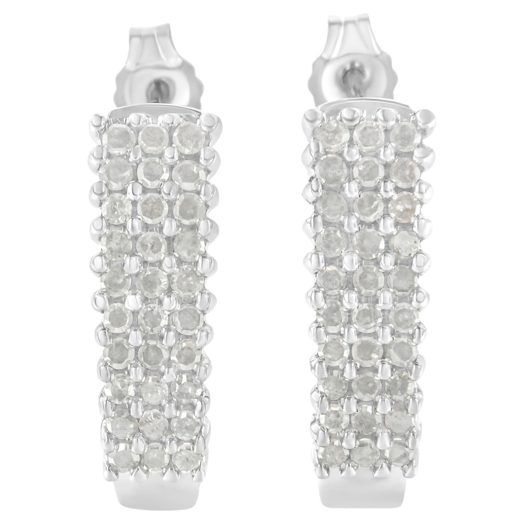 .925 A. Silver 1,0 carati di diamante a 3 file di orecchini a cerchio a forma di J