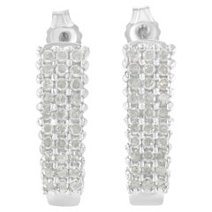 .925 A. Silver 1,0 carati di diamante a 3 file di orecchini a cerchio a forma di J