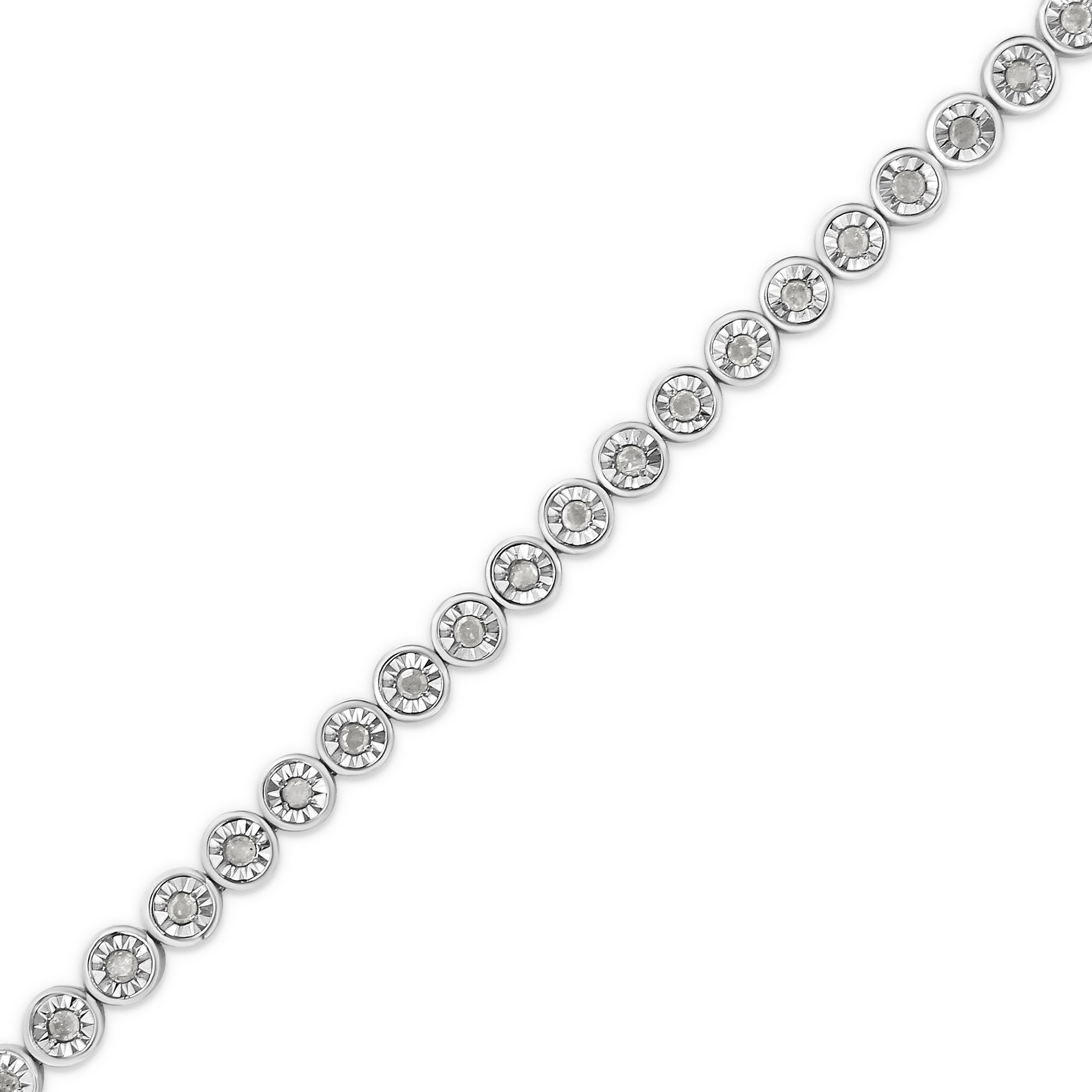 Modern .925 Sterling Silver 1.0 Carat Diamond Bezel Link Design Tennis Bracelet For Sale