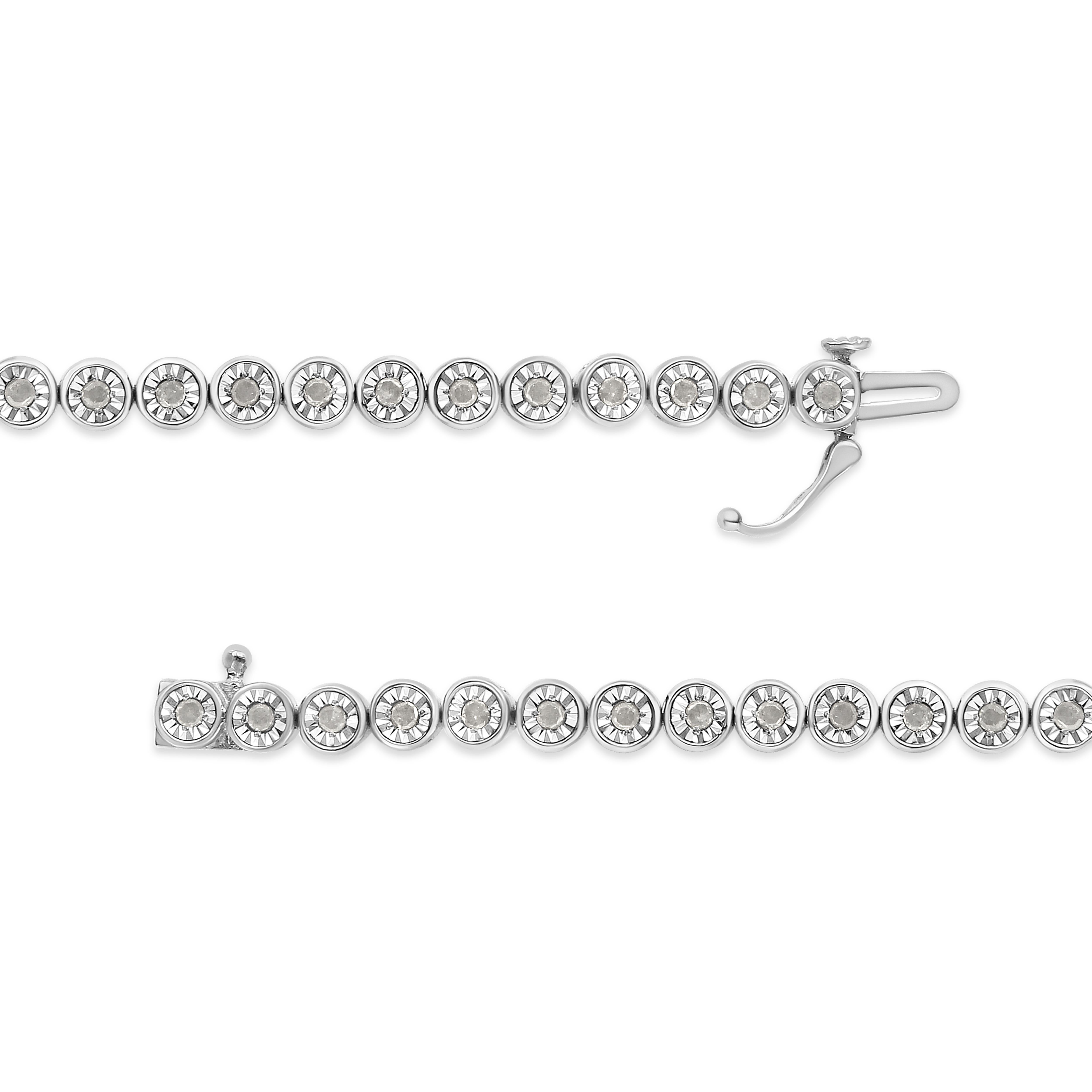 Round Cut .925 Sterling Silver 1.0 Carat Diamond Bezel Link Design Tennis Bracelet For Sale