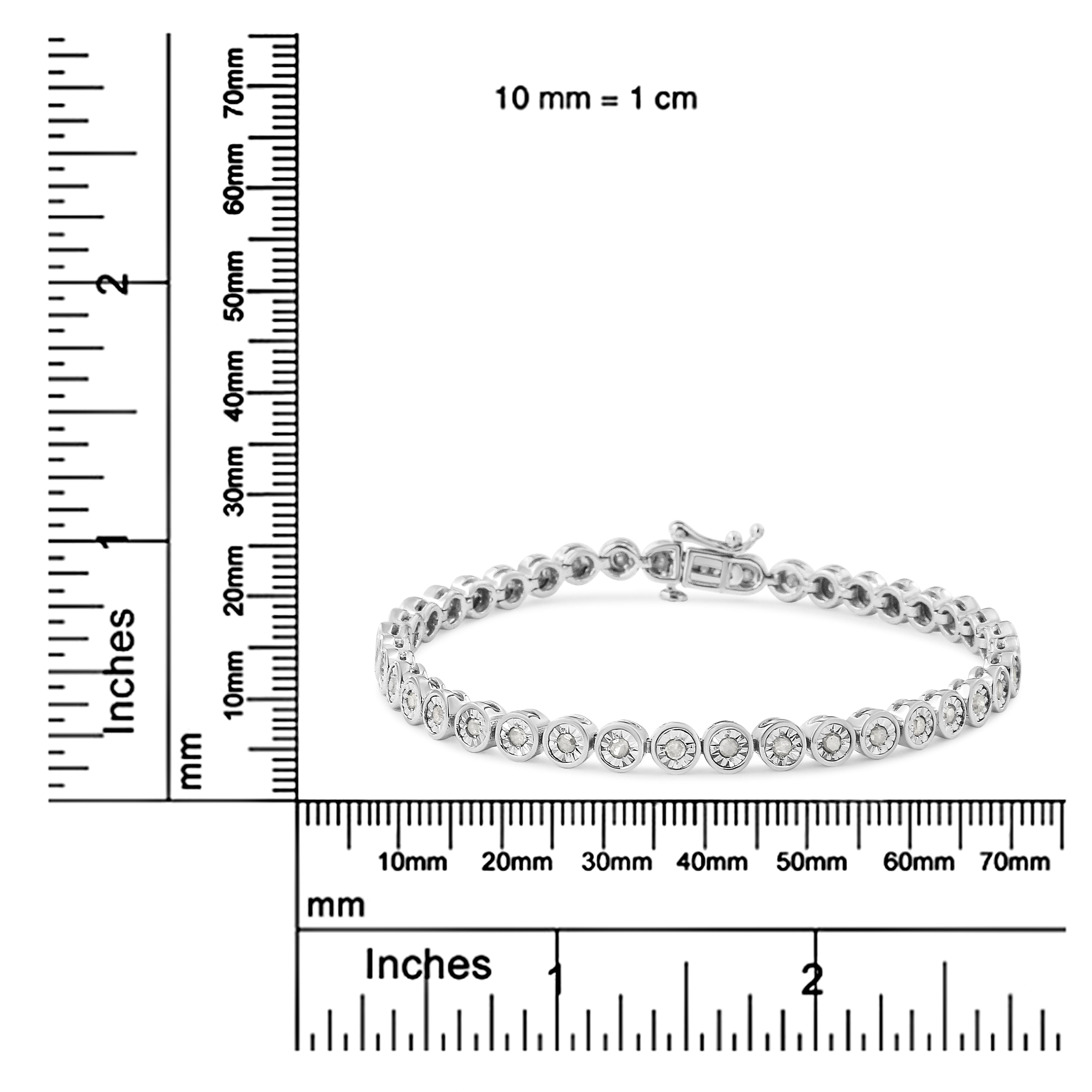 .925 Sterling Silver 1.0 Carat Diamond Bezel Link Design Tennis Bracelet For Sale 1