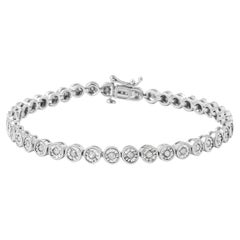 .925 Sterling Silver 1.0 Carat Diamond Bezel Link Design Tennis Bracelet