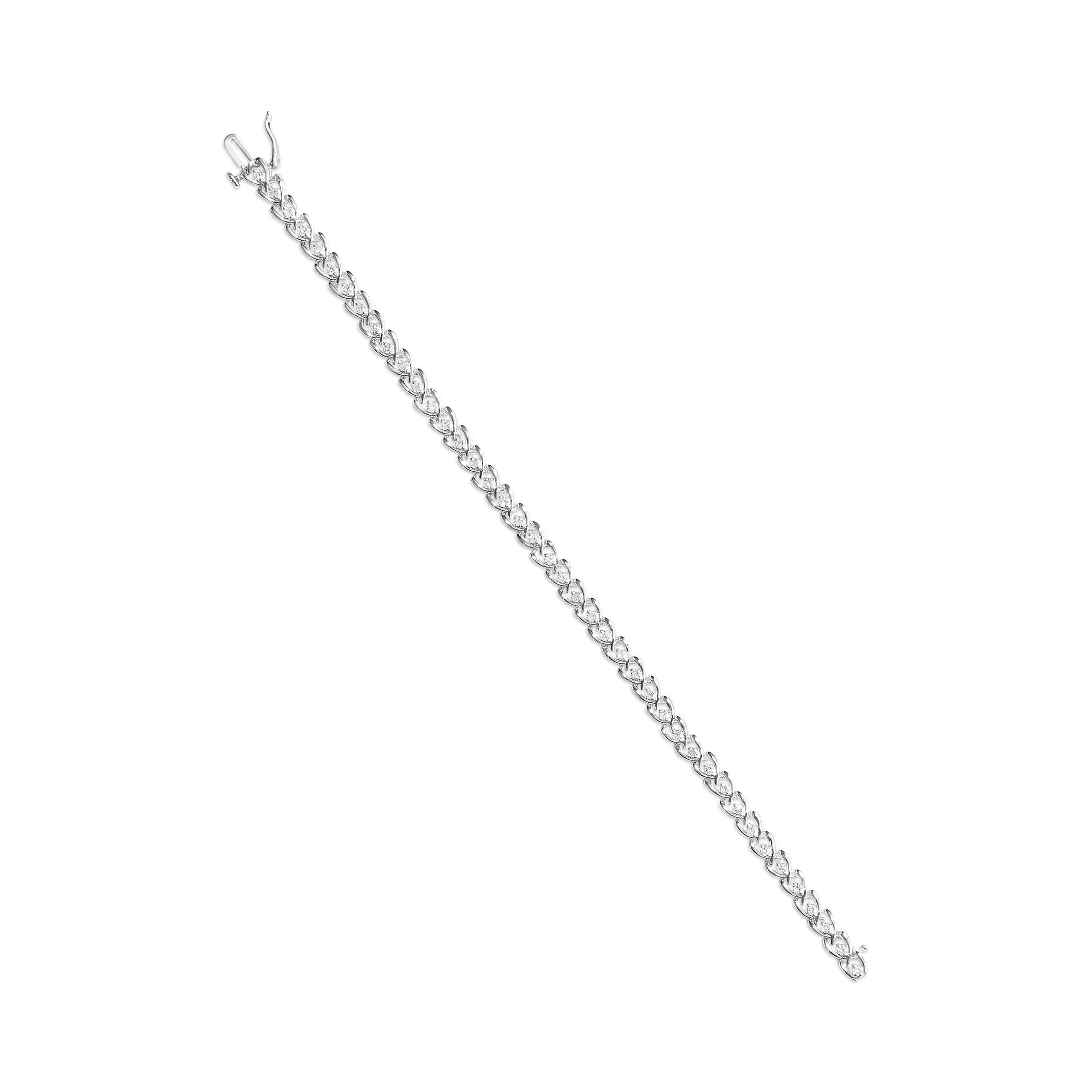 Round Cut .925 Sterling Silver 1.0 Carat Diamond C-Shaped Link Bracelet For Sale