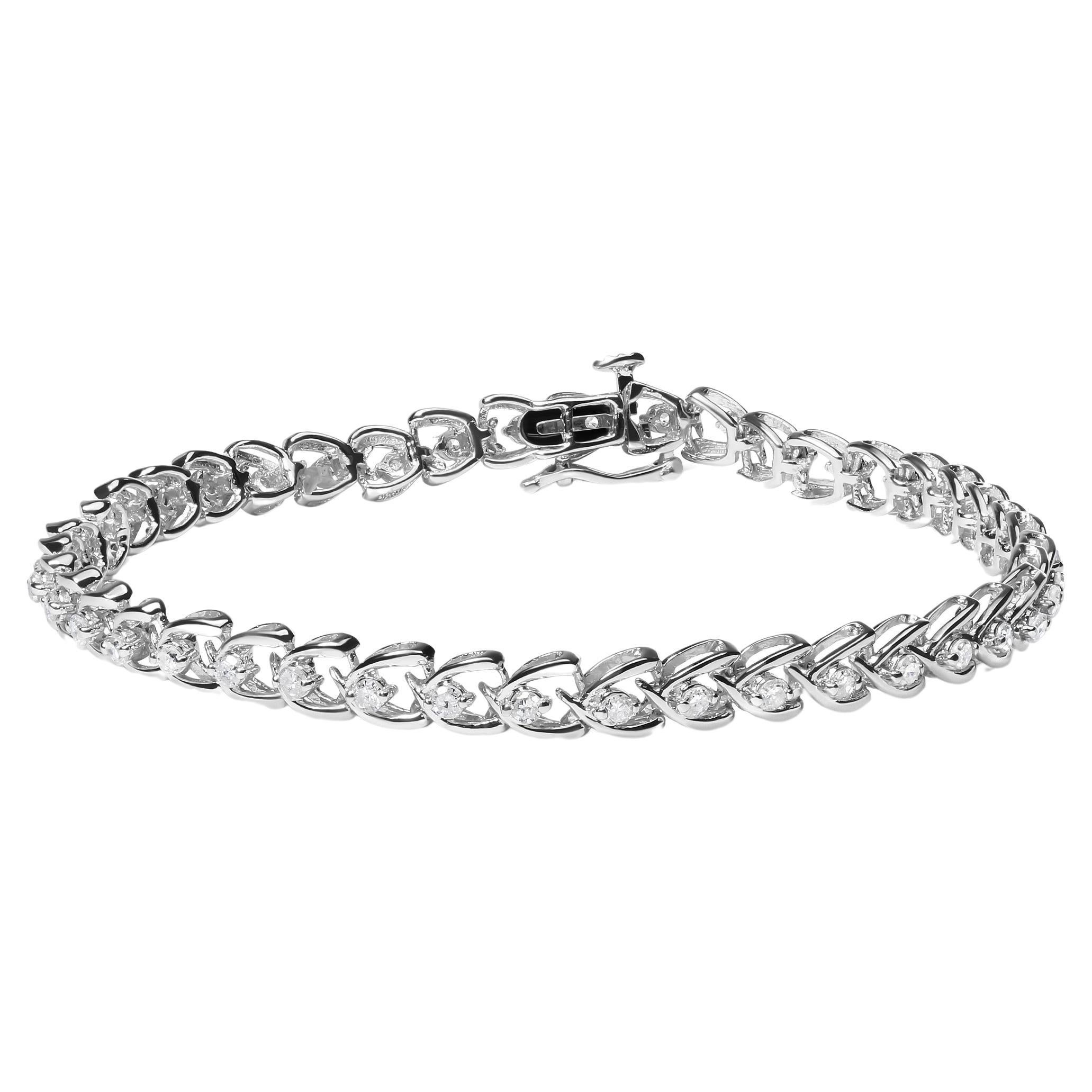 .925 Sterling Silver 1.0 Carat Diamond C-Shaped Link Bracelet For Sale