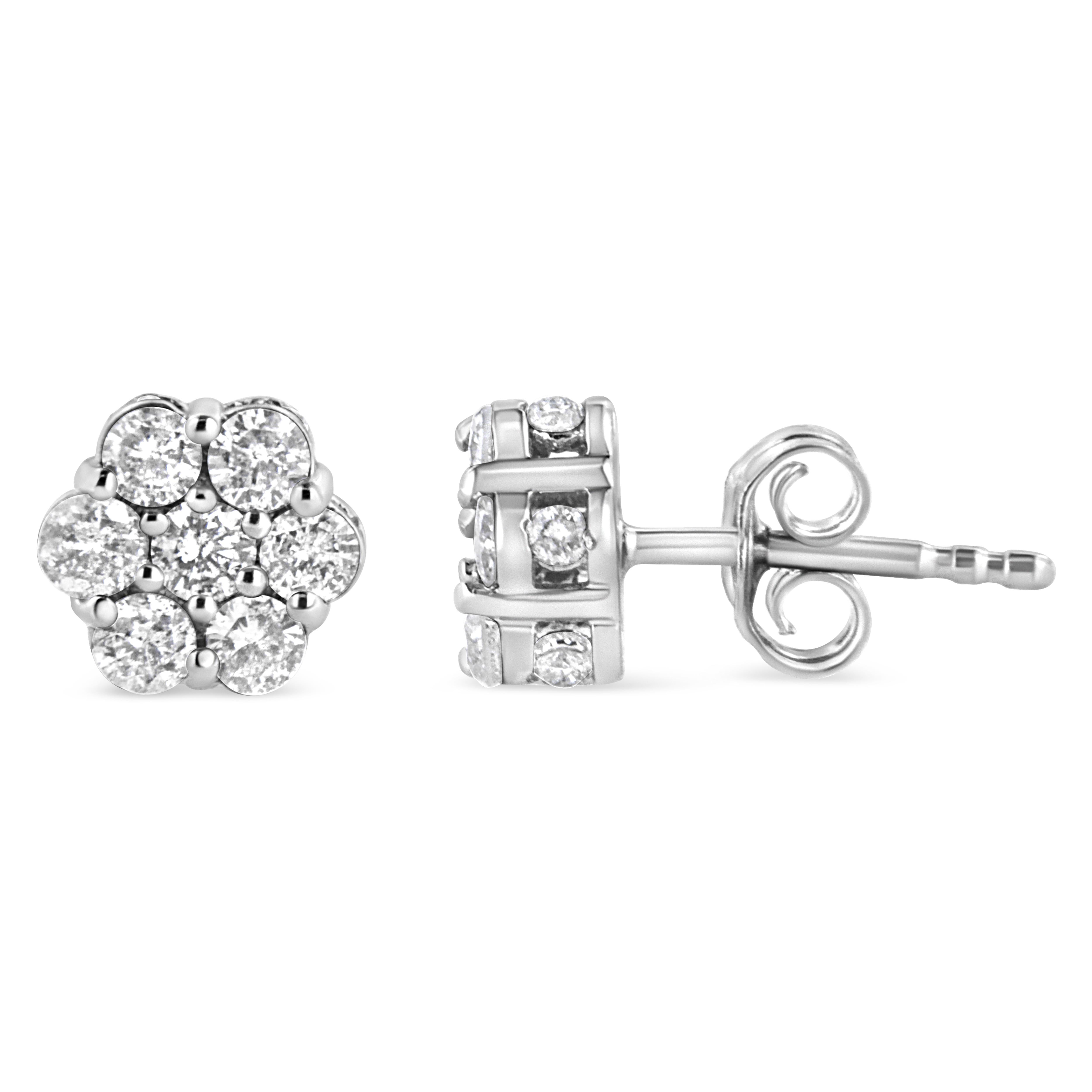Elegant and timeless, these sparkling diamond stud earrings boast a beautiful floral design with a total carat weight of 1 cttw. This authentic design is crafted of real 92.5% sterling silver that has been electro-coated with genuine rhodium (a