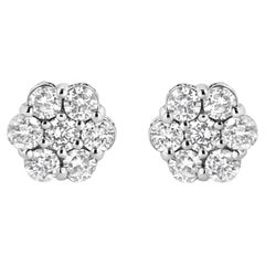 .925 Sterling Silver 1.0 Carat Diamond Cluster 7 Stone Floral Stud Earrings