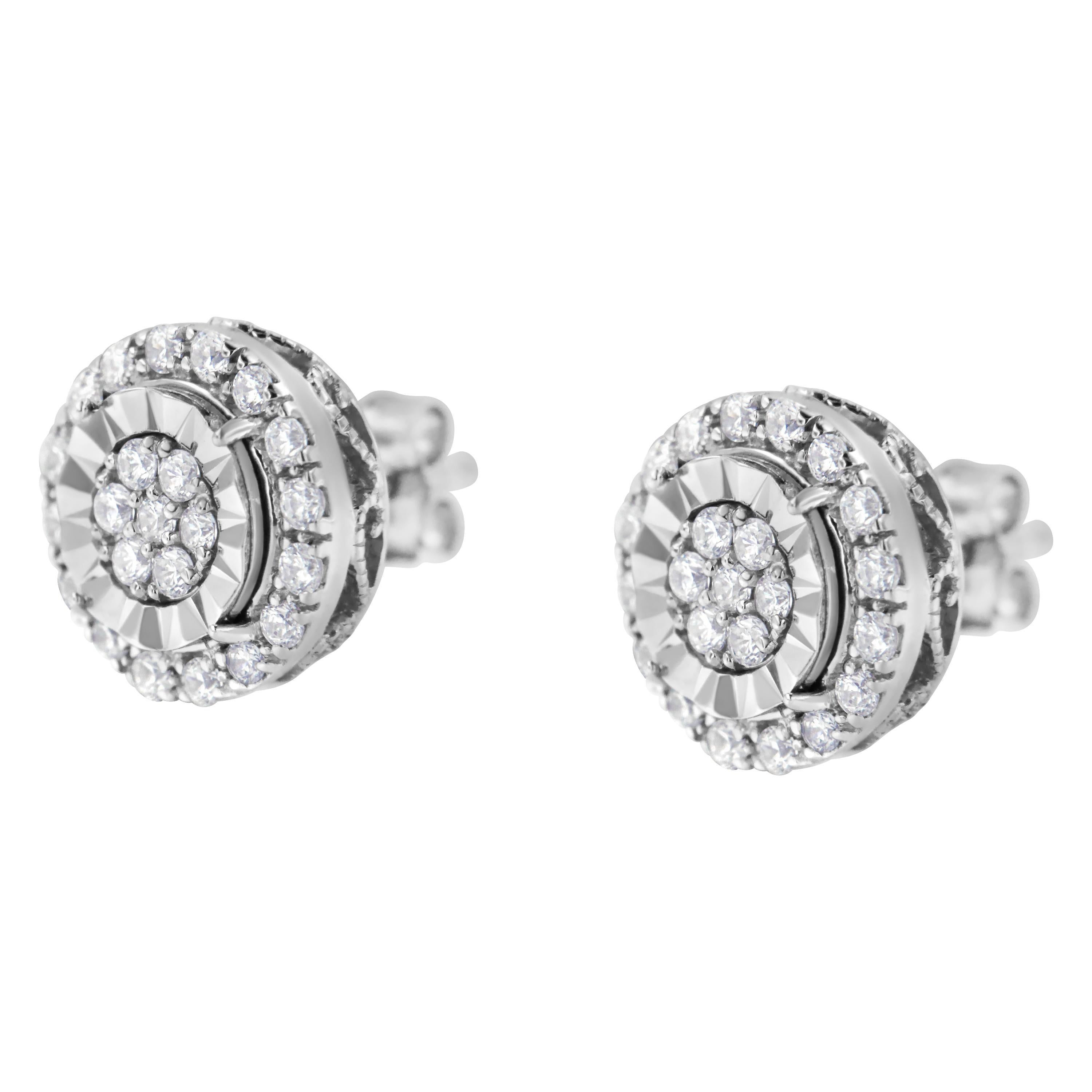 Contemporary .925 Sterling Silver 1.0 Carat Diamond Cluster Earrings For Sale