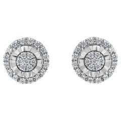 .925 Sterling Silver 1.0 Carat Diamond Cluster Earrings