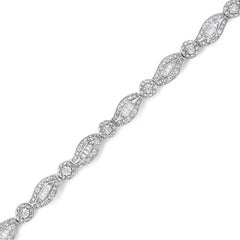 .925 Sterling Silver 1.0 Carat Diamond Double Leaf and Bezel Link Bracelet