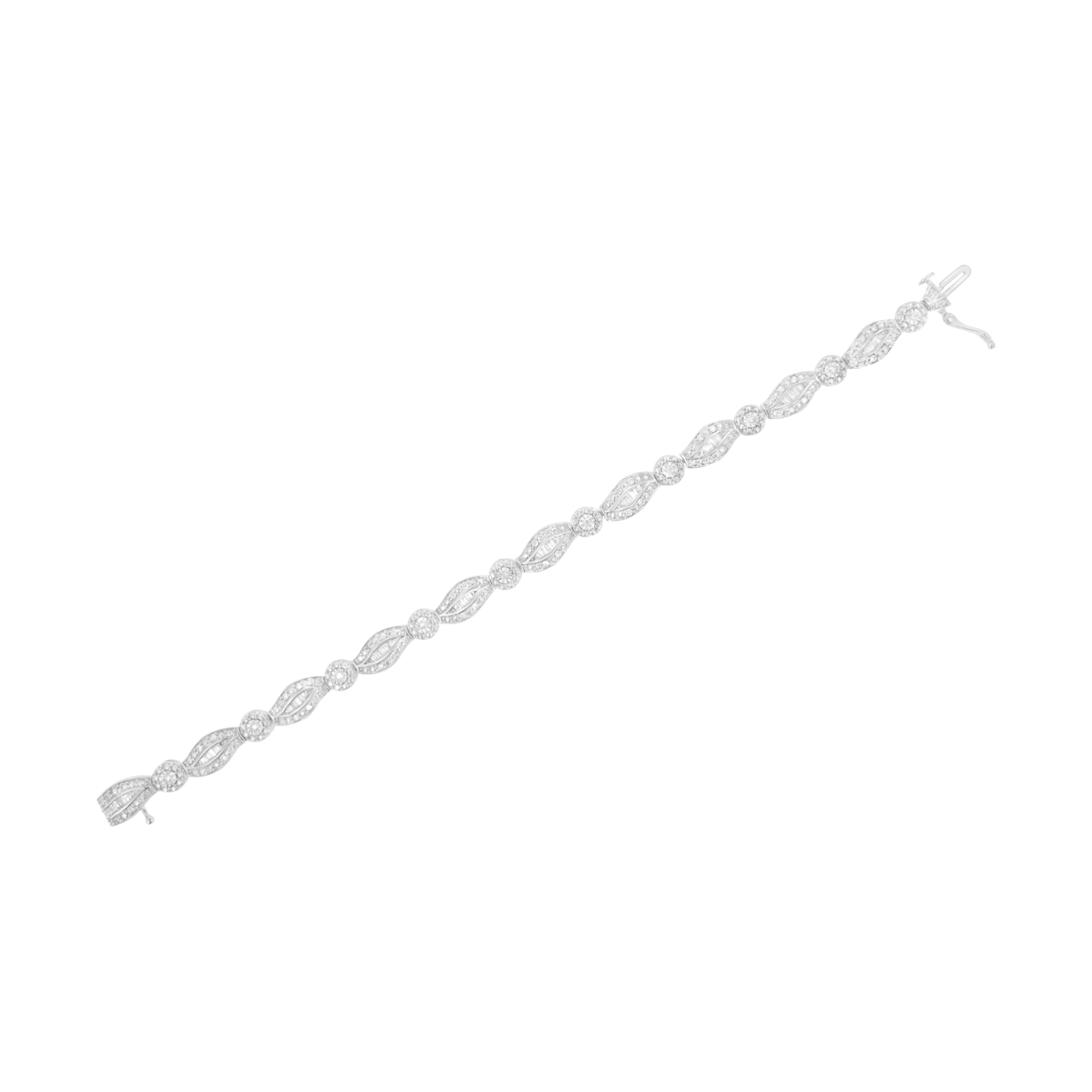 Donna Bracciale A Link in argento 925 con diamante da 1,0 carati a doppia foglia e castone in vendita