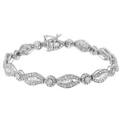 .925 Sterling Silver 1.0 Carat Diamond Double Leaf and Bezel Link Bracelet