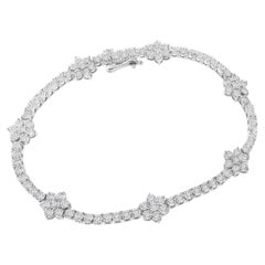 .925 Sterling Silver 1.0 Carat Diamond Floral Station Tennis Bracelet