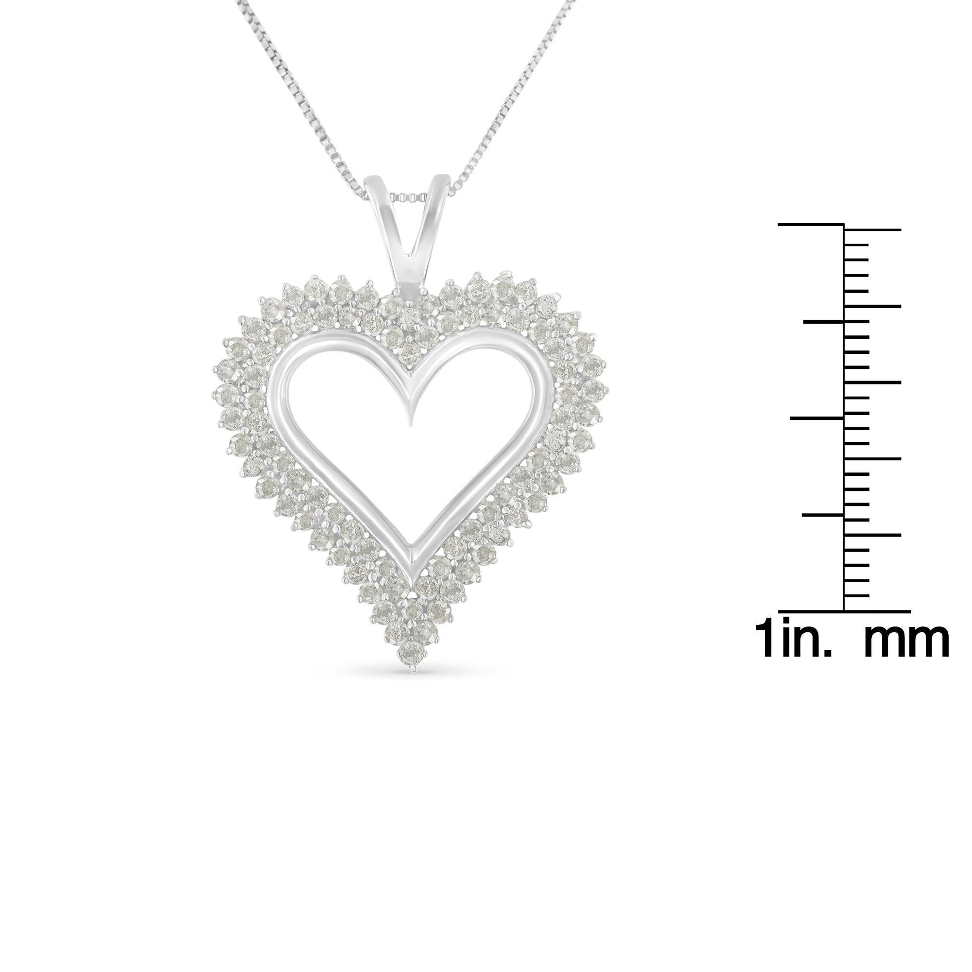 Women's .925 Sterling Silver 1.0 Carat Diamond Heart Pendant Necklace For Sale