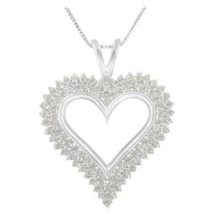 .925 Sterling Silver 1.0 Carat Diamond Heart Pendant Necklace