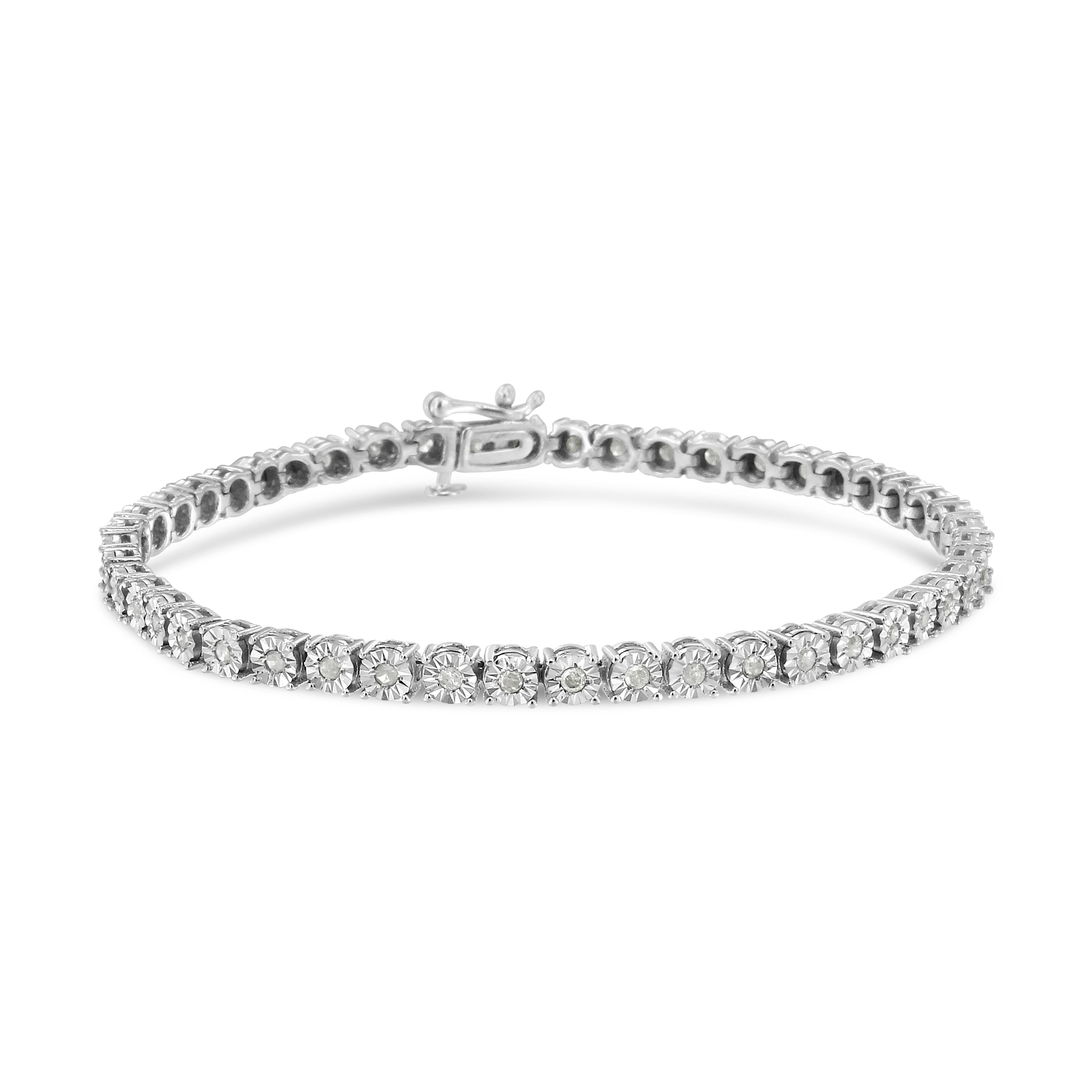 .925 Sterling Silver 1.0 Carat Diamond Miracle Tennis Bracelet In New Condition For Sale In New York, NY