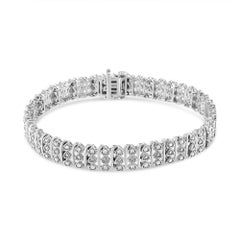 .925 Sterling Silver 1.0 Carat Diamond Multi Row Heart Link Bracelet