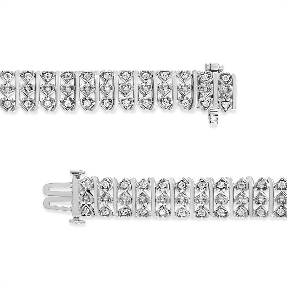 Contemporary .925 Sterling Silver 1.0 Carat Diamond Multi Row Heart Link Bracelet For Sale