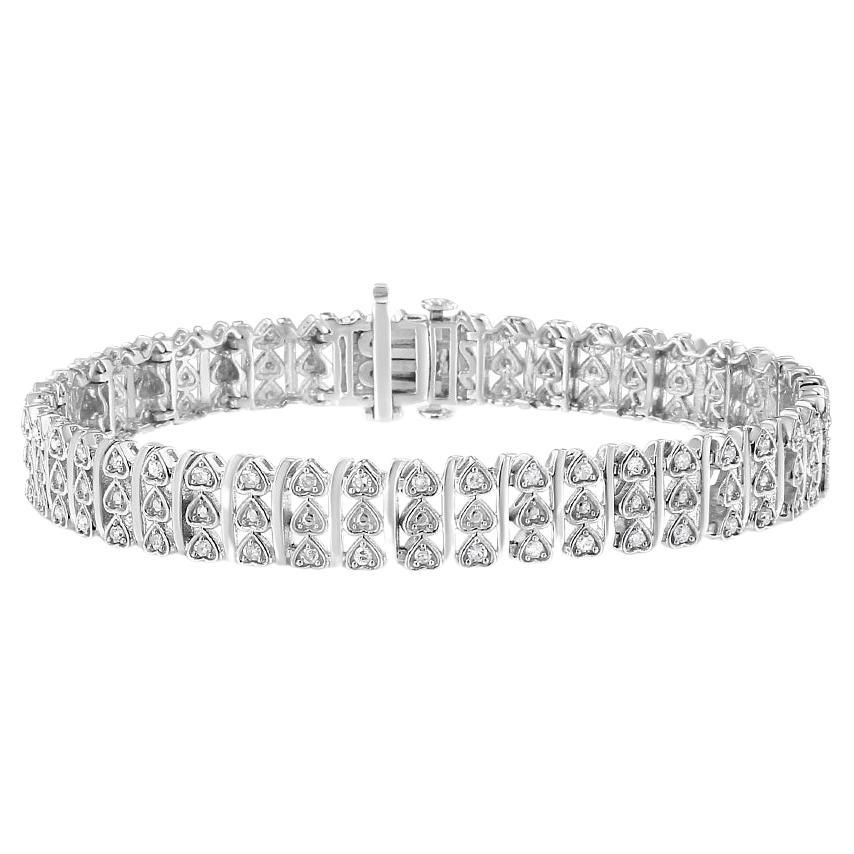 .925 Sterling Silver 1.0 Carat Diamond Multi Row Heart Link Bracelet