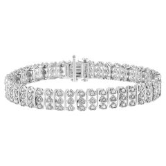 .925 Sterling Silver 1.0 Carat Diamond Multi Row Heart Link Bracelet
