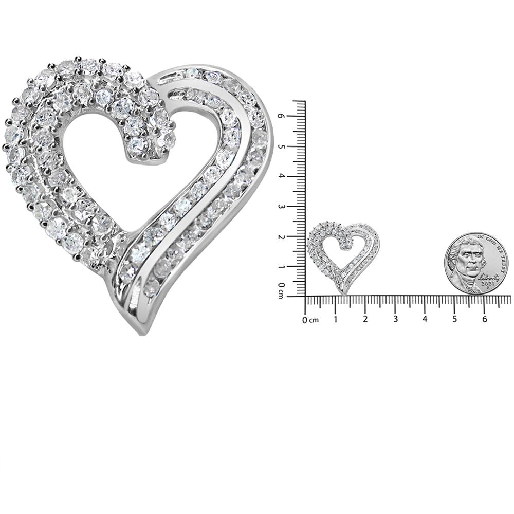 .925 Sterling Silver 1.0 Carat Diamond Open Work Ribbon Heart Pendant Necklace In New Condition For Sale In New York, NY