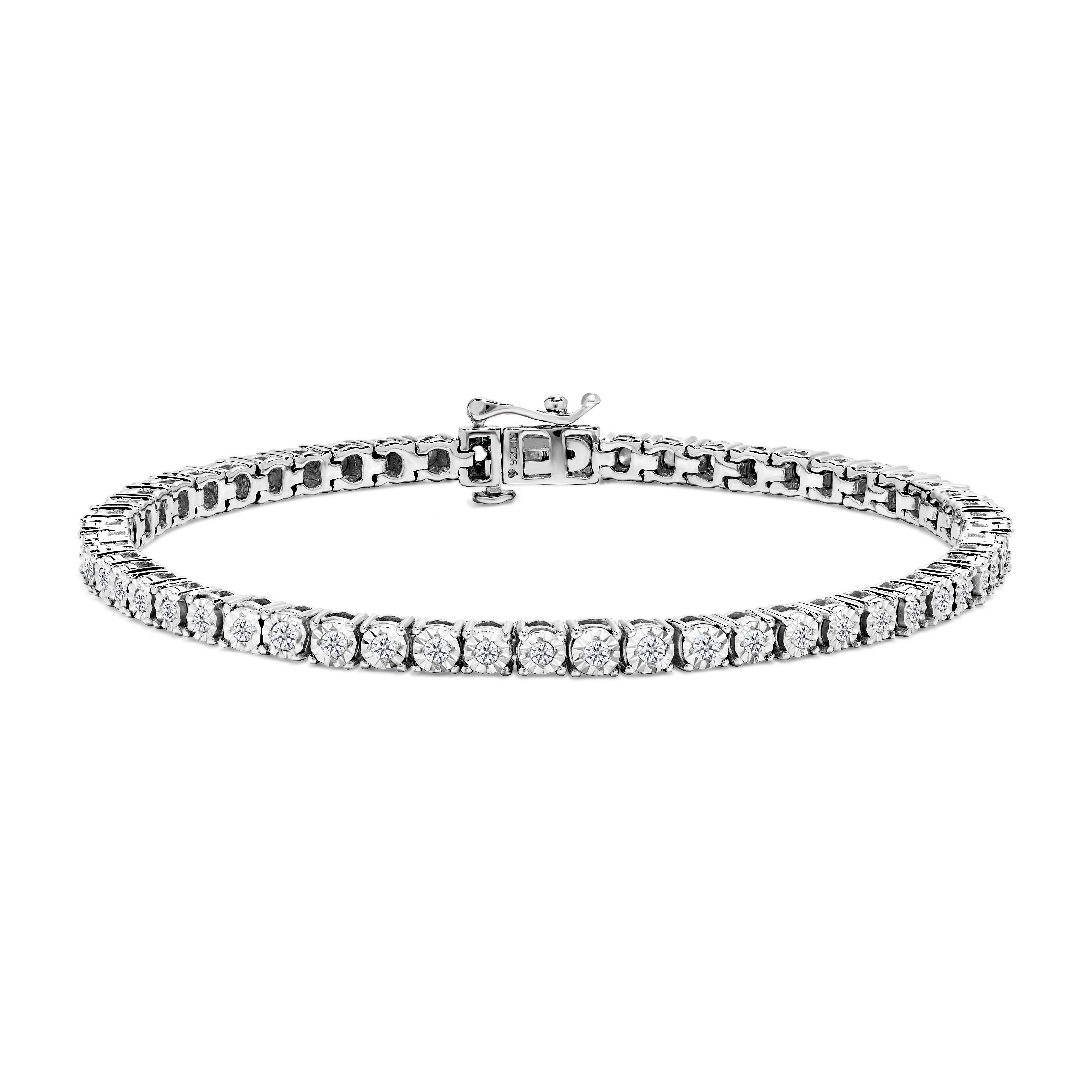 .925 Sterling Silver 1.0 Carat Round Diamond Tennis Bracelet -8