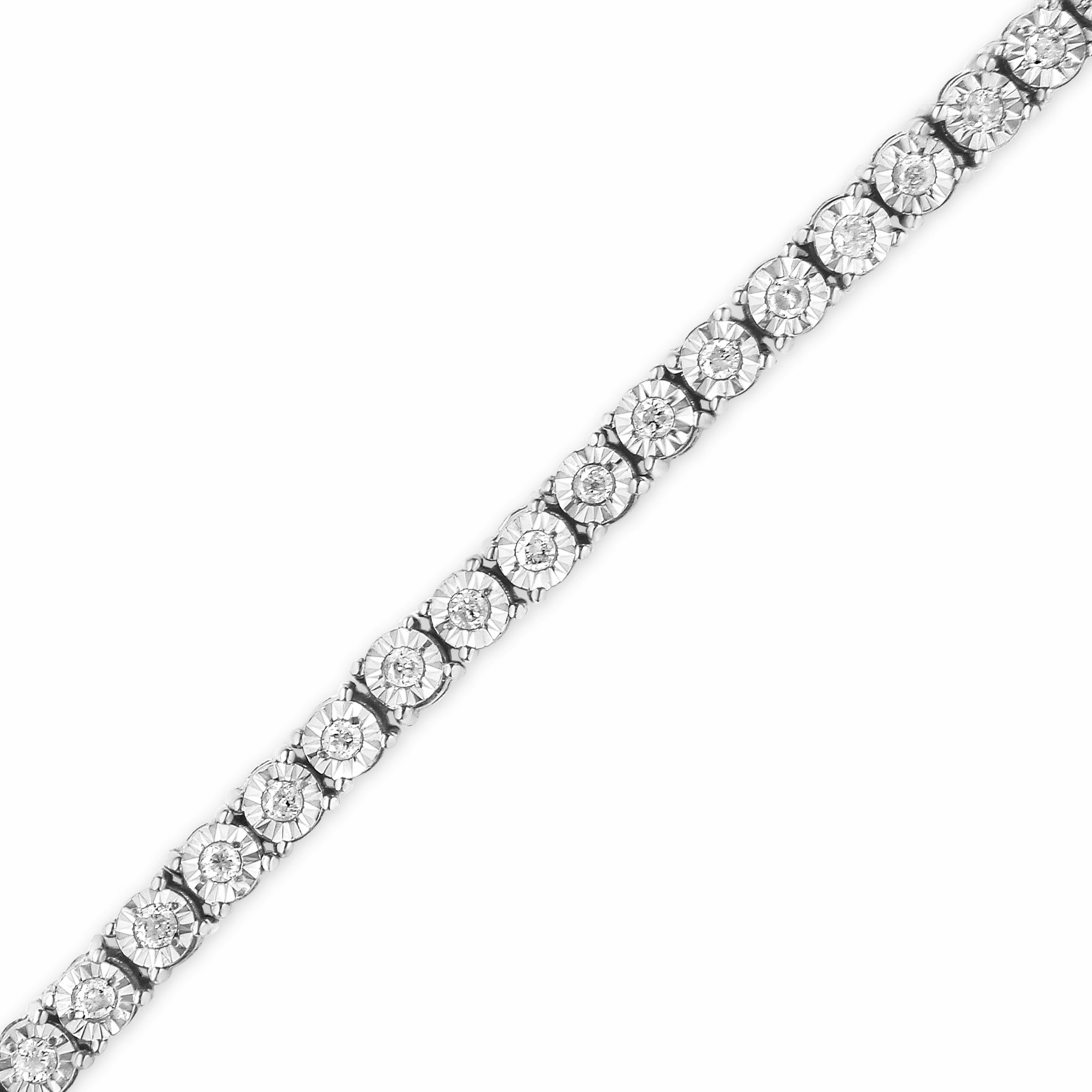 Round Cut .925 Sterling Silver 1.0 Carat Diamond Round Faceted Bezel Tennis Bracelet For Sale