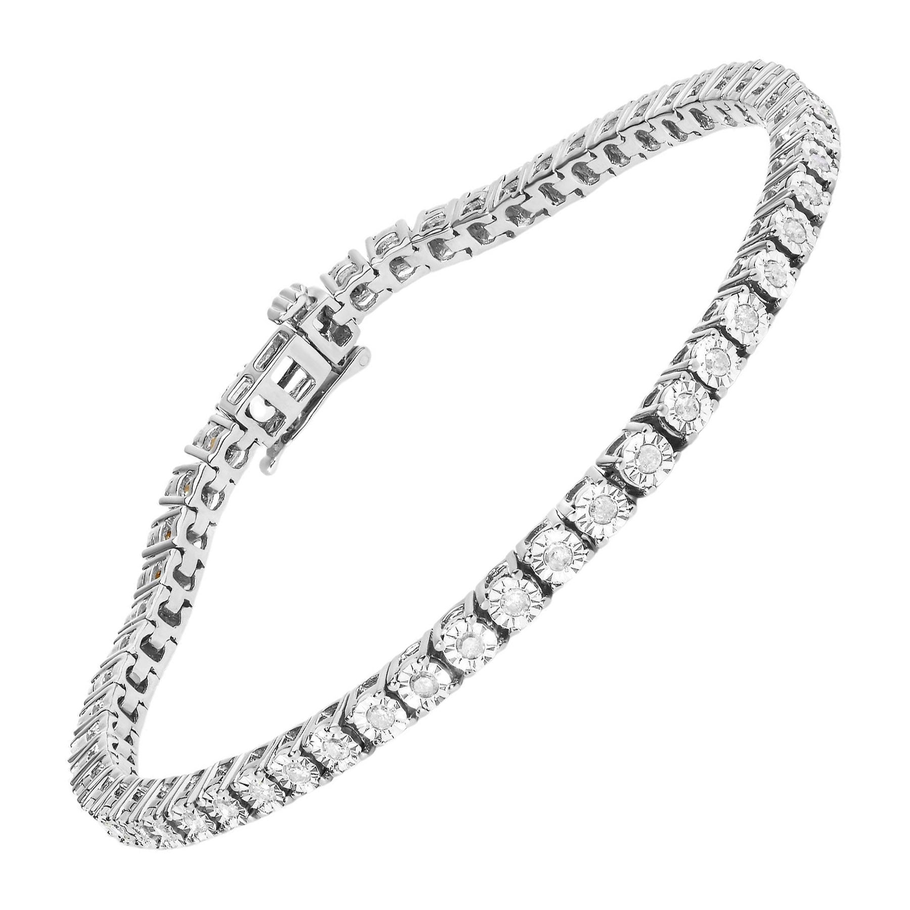 .925 Sterlingsilber 1,0 Karat Diamant-Tennisarmband mit runder facettierter Lünette