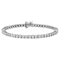 .925 Sterling Silver 1.0 Carat Diamond Round Faceted Bezel Tennis Bracelet