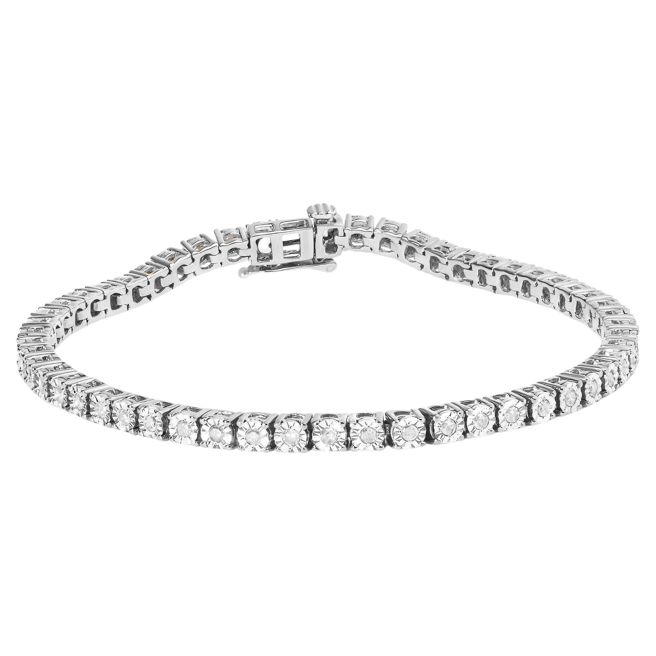 .925 Sterlingsilber 1,0 Karat Diamant-Tennisarmband mit runder facettierter Lünette