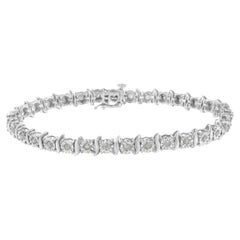 .925 Sterling Silver 1.0 Carat Diamond S-Curve Link Miracle-Set Tennis Bracelet